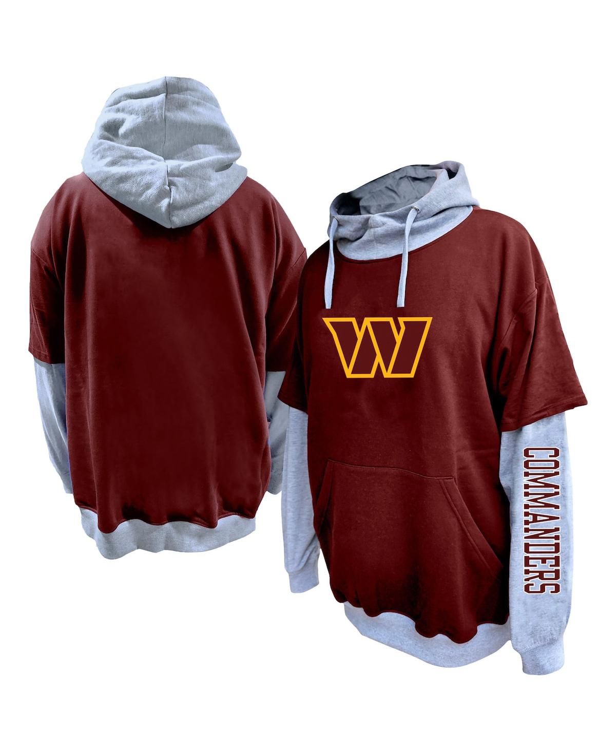 Profile Men's Burgundy/heather Gray Washington Commanders Big Tall Twofer Pullover Hoodie In Brown