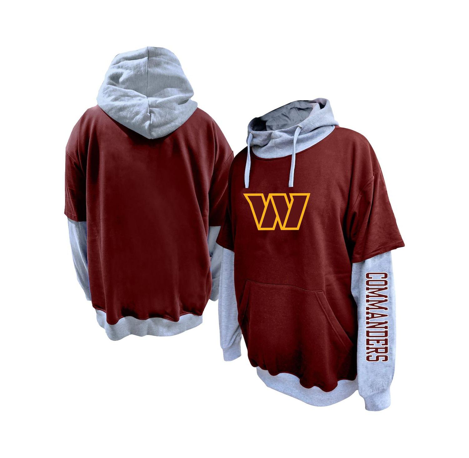 Men's Burgundy/Heather Gray Washington Commanders Big & Tall Twofer Pullover Hoodie