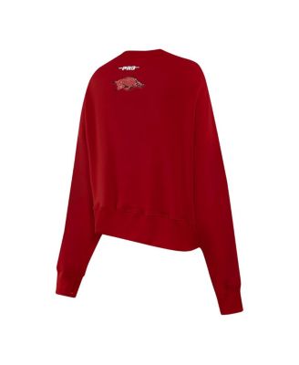 Women's Cardinal Arkansas Razorbacks Sequin Boxy Cropped Pullover Sweatshirt
