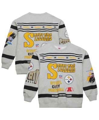 Mitchell & Ness - Men's Heather Gray Pittsburgh Steelers All Over Print Fleece Crewneck Sweatshirt