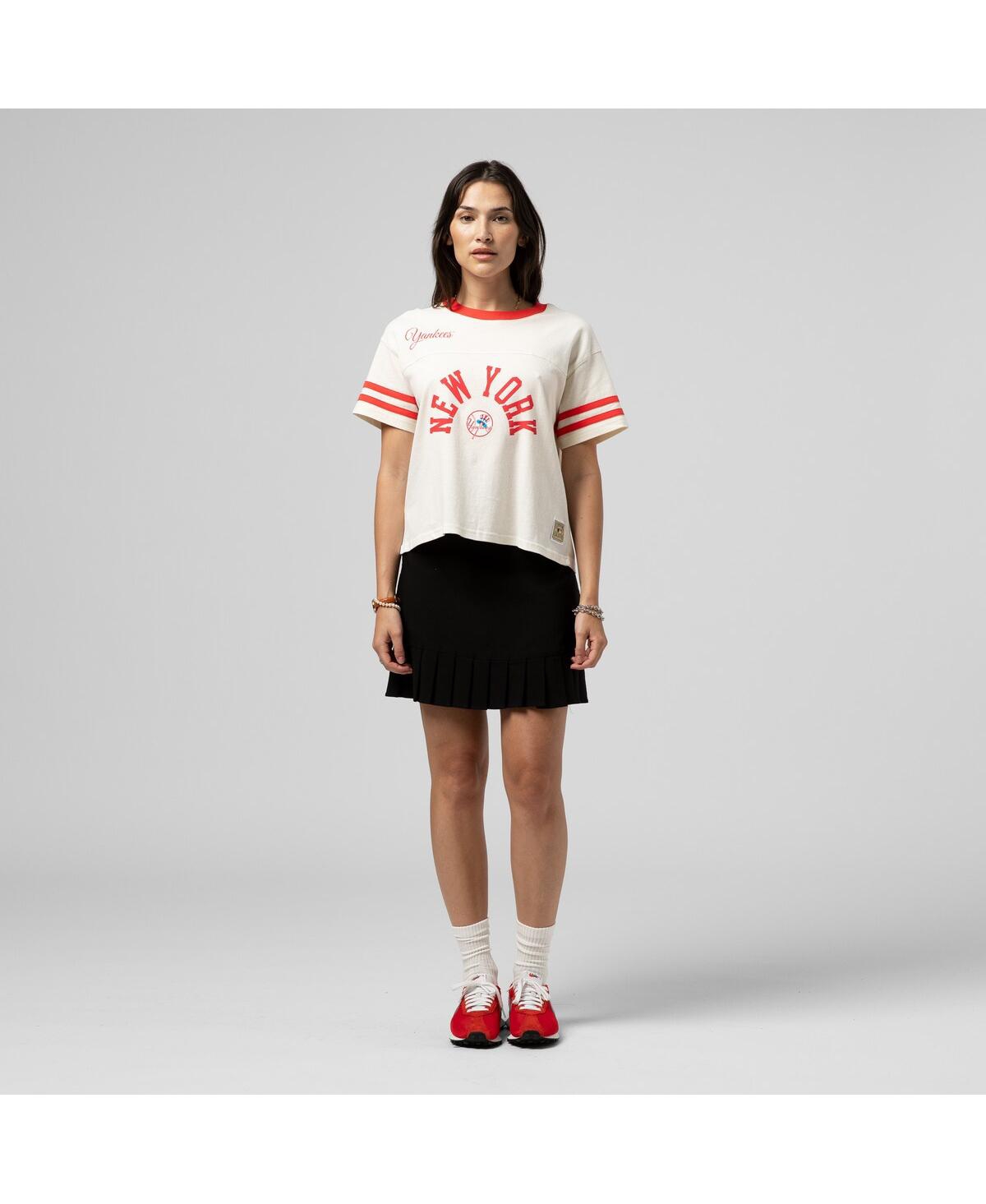 Mitchell & Ness Women's Cream New York Yankees Cooperstown Collection Cropped Yoke T-shirt In White