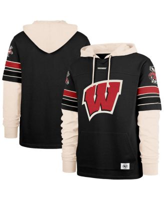 '47 Brand - Men's ' Black Wisconsin Badgers Split Zone Cornerback Lacer Pullover Hoodie