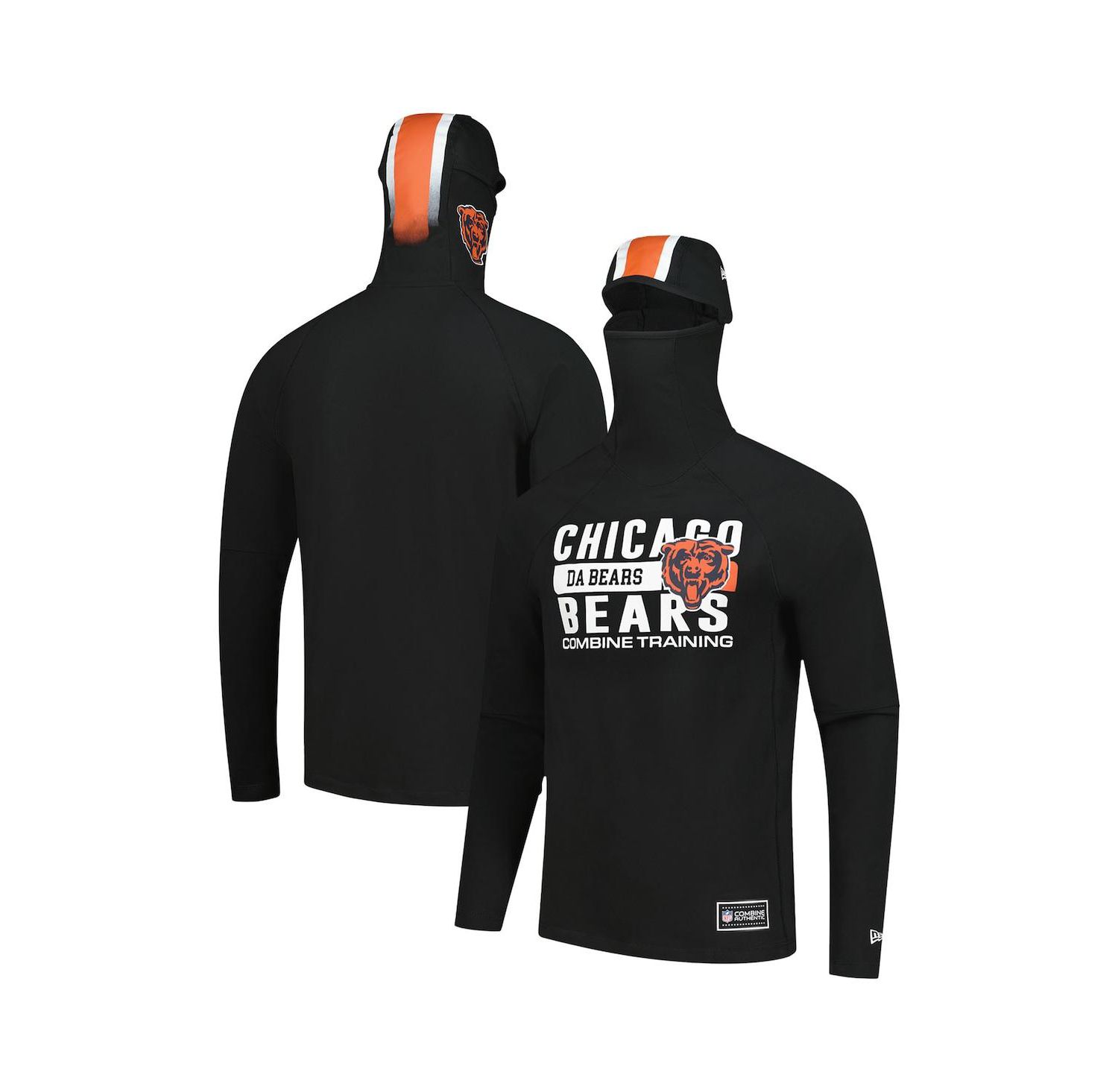 Men's Black Chicago Bears Functional Fandom Balaclava Helmet Stripe Tri-Blend Hoodie