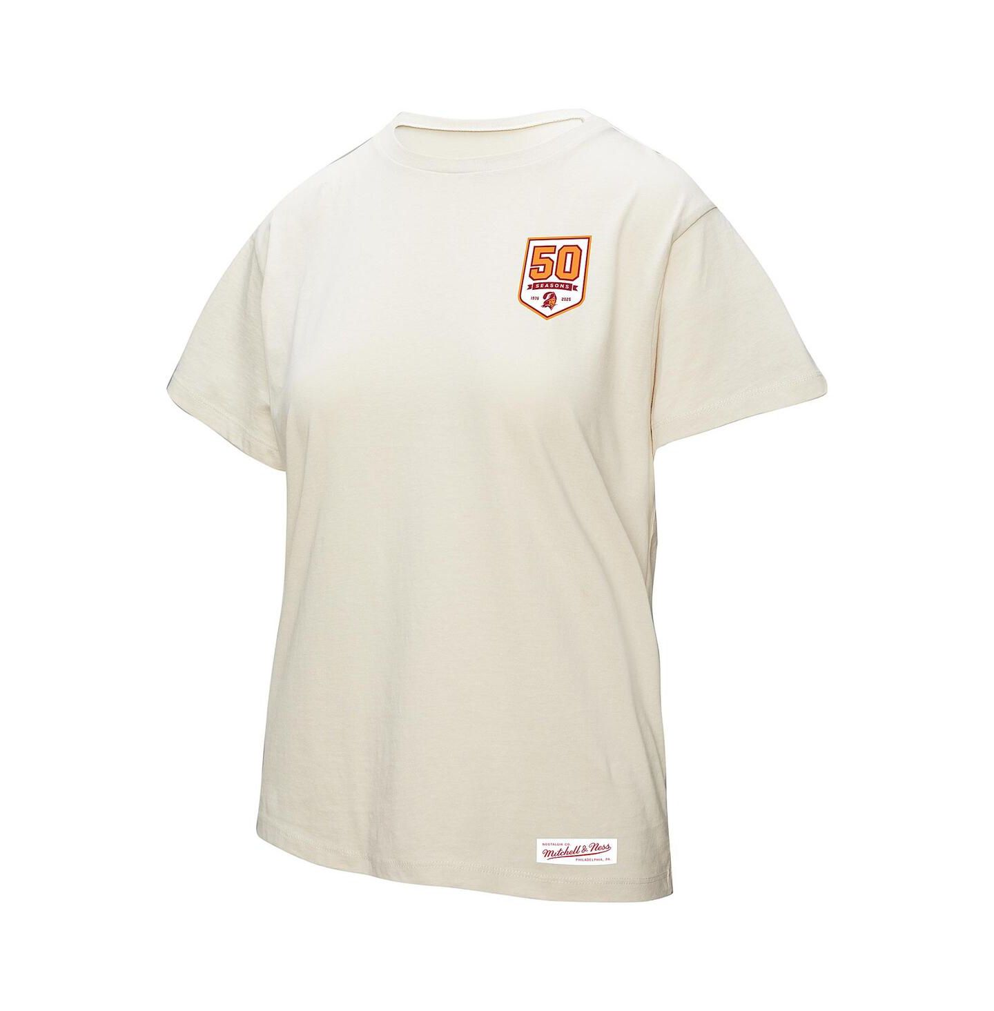 Женская футболка Mitchell & Ness Cream Tampa Bay Buccaneers 50th Season Pirate Oversized Boyfriend — фото 2
