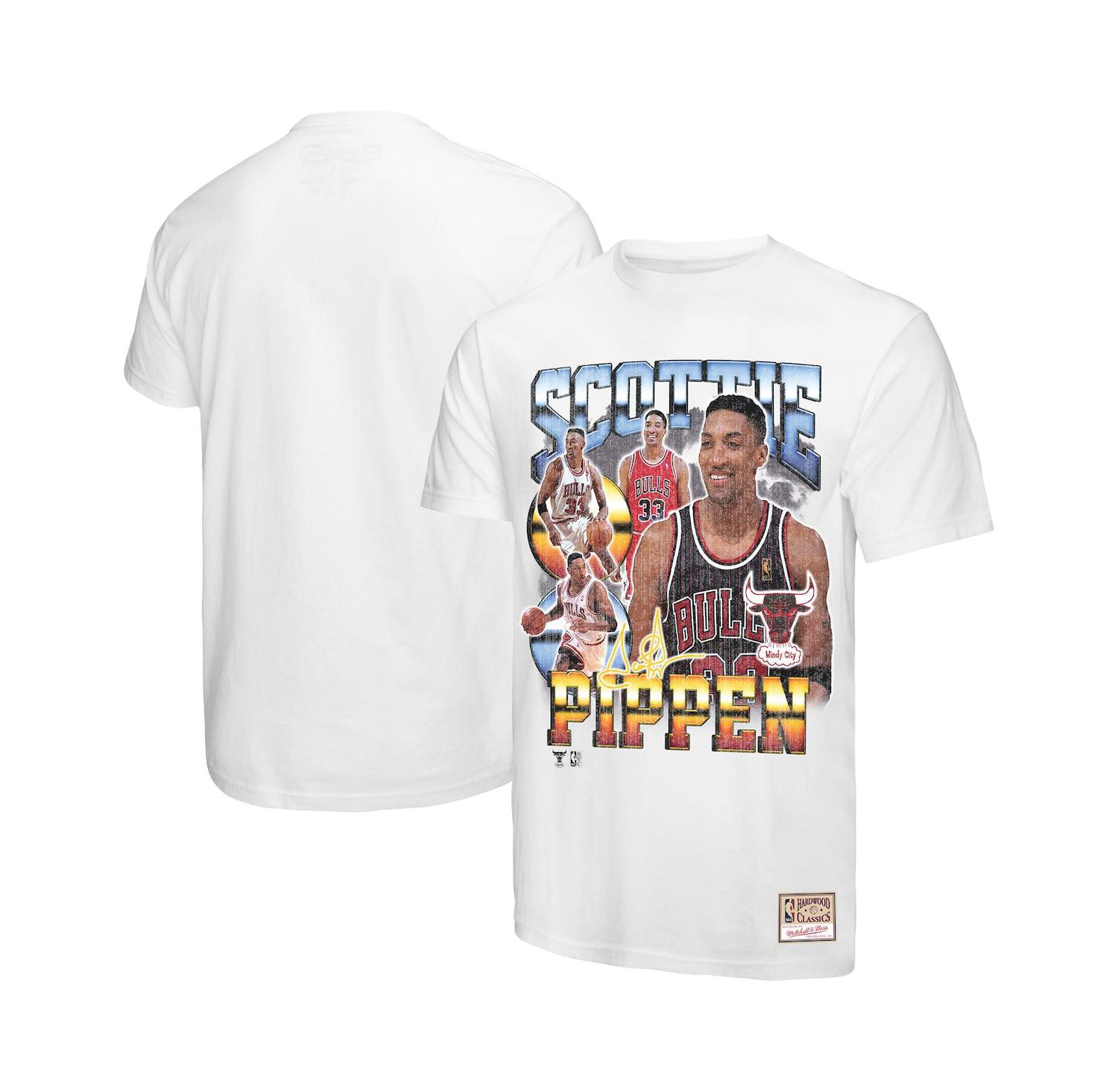 Men's Scottie Pippen White Chicago Bulls Hardwood Classics Commemorative Player Collage T-Shirt