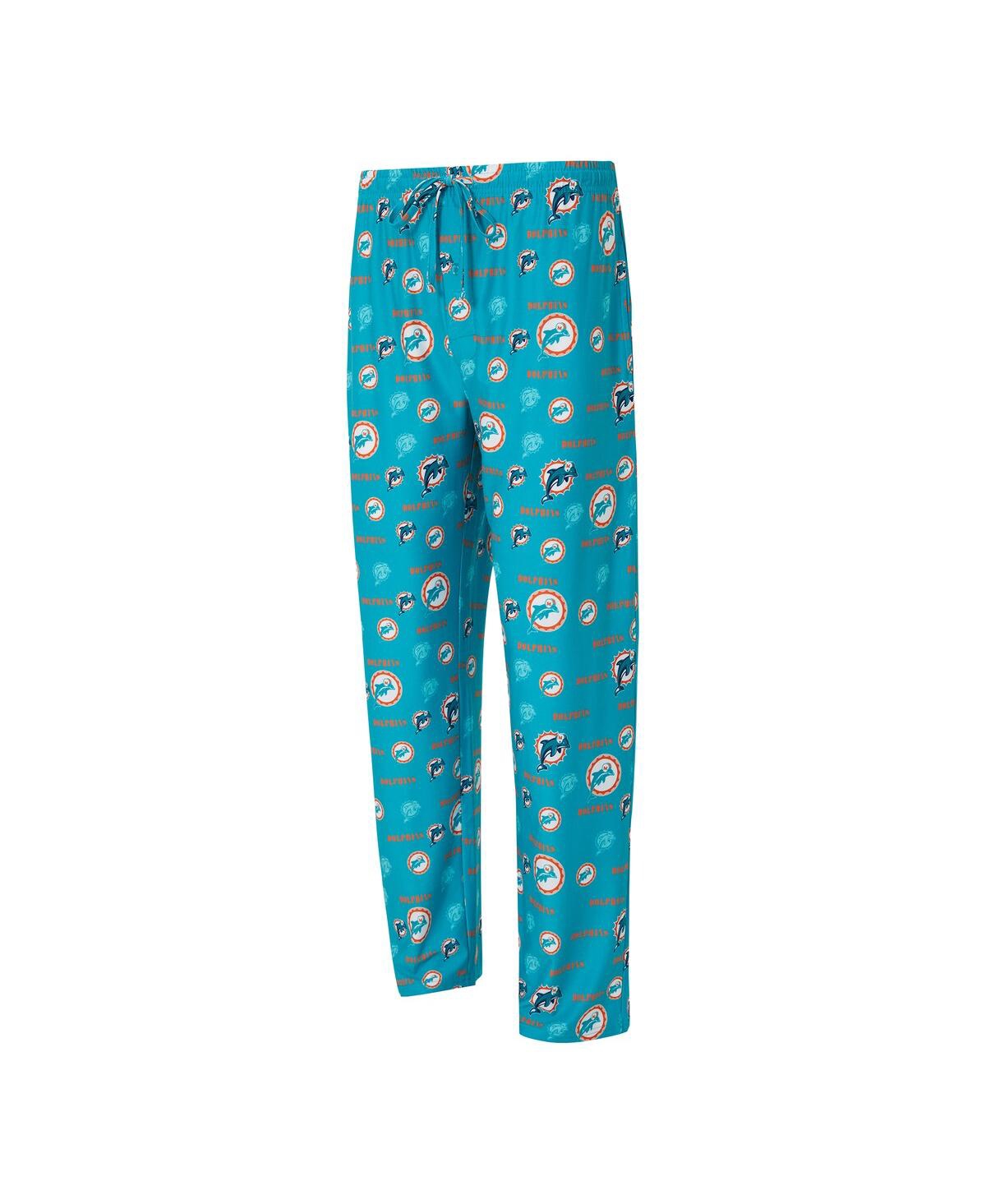 Concepts Sport Men's Aqua Miami Dolphins Retro Mosaic Allover Print Knit Pants In Blue