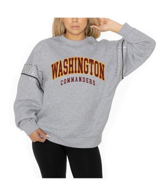 Gameday Couture - Women's Ash Washington Commanders Rhinestone Drop Shoulder Oversized Fleece Pullover Sweatshirt