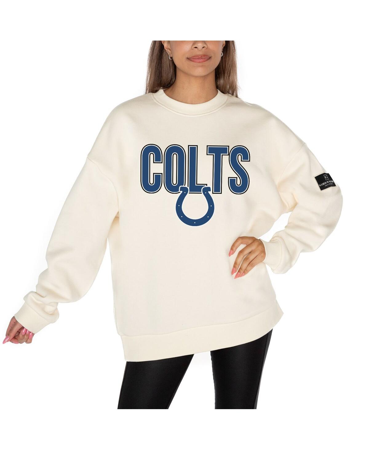 Gameday Couture Women's Cream Indianapolis Colts Premium Fleece Oversized Drop Shoulder Pullover Sweatshirt In White