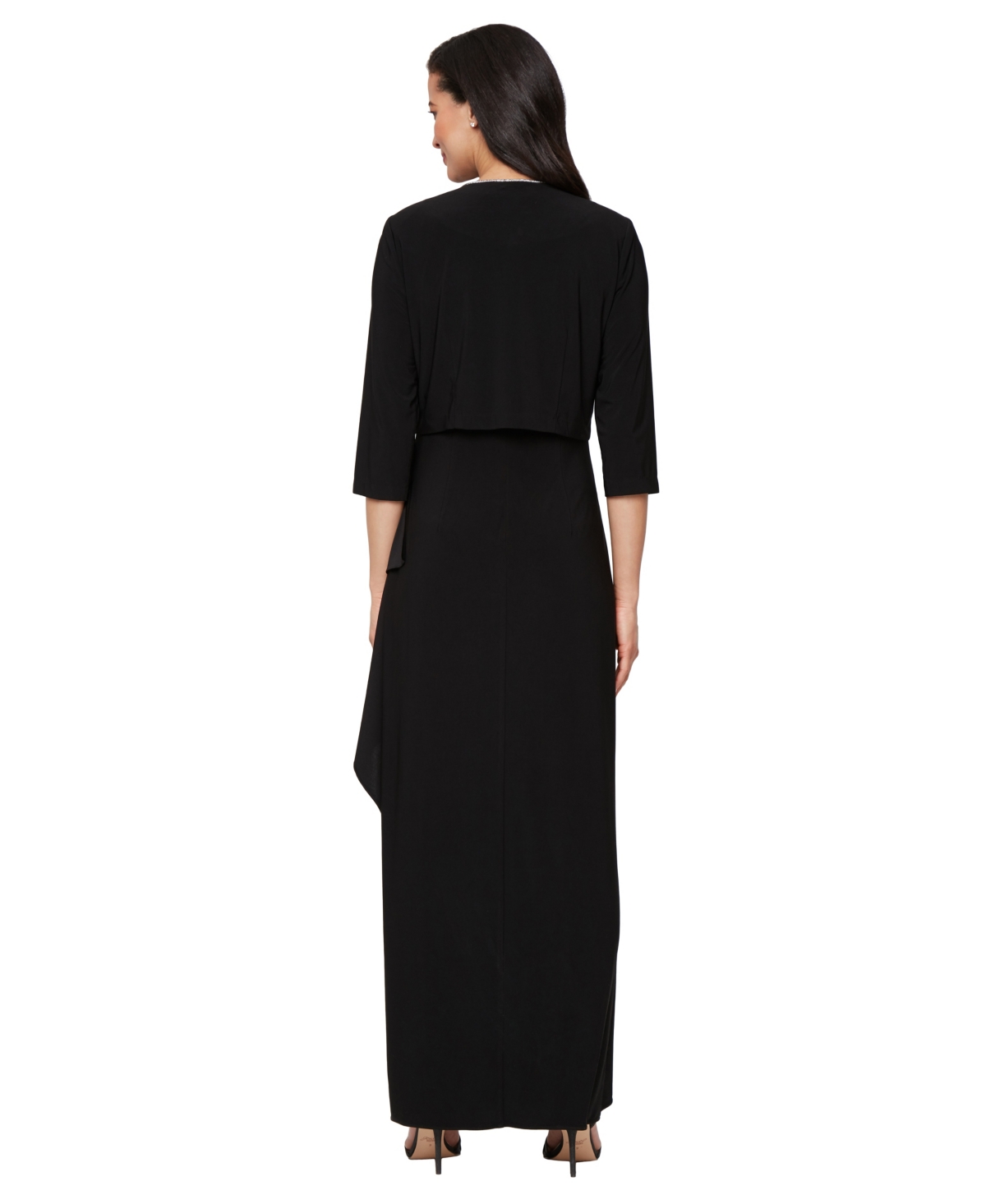 Alex Evenings Empire Waist Matte Jersey Gown With Jacket In Black