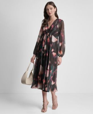 Women's Long Sleeve Empire Waist Midi Dress