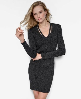 Women's Long Sleeve Split Neck Sweater Dress