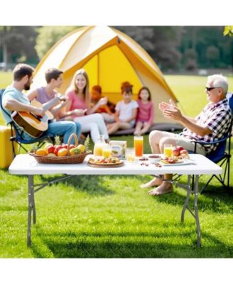 8ft Folding Table Fold-in-Half Long Party Table Collapsible Portable Table with Heavy-Duty Design