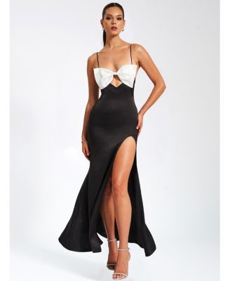 Women Eleanor Black and White Bow Satin Gown