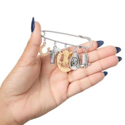 Mixed Metal Rodeo Charm Safety Pin Brooch