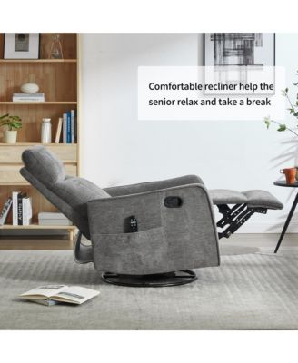 Heat Massage Manual Recliner Chair with Rocker and Swivel in Fabric for Living Room