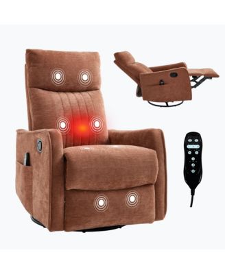 Heat Massage Manual Recliner Chair with Rocker and Swivel in Fabric for Living Room