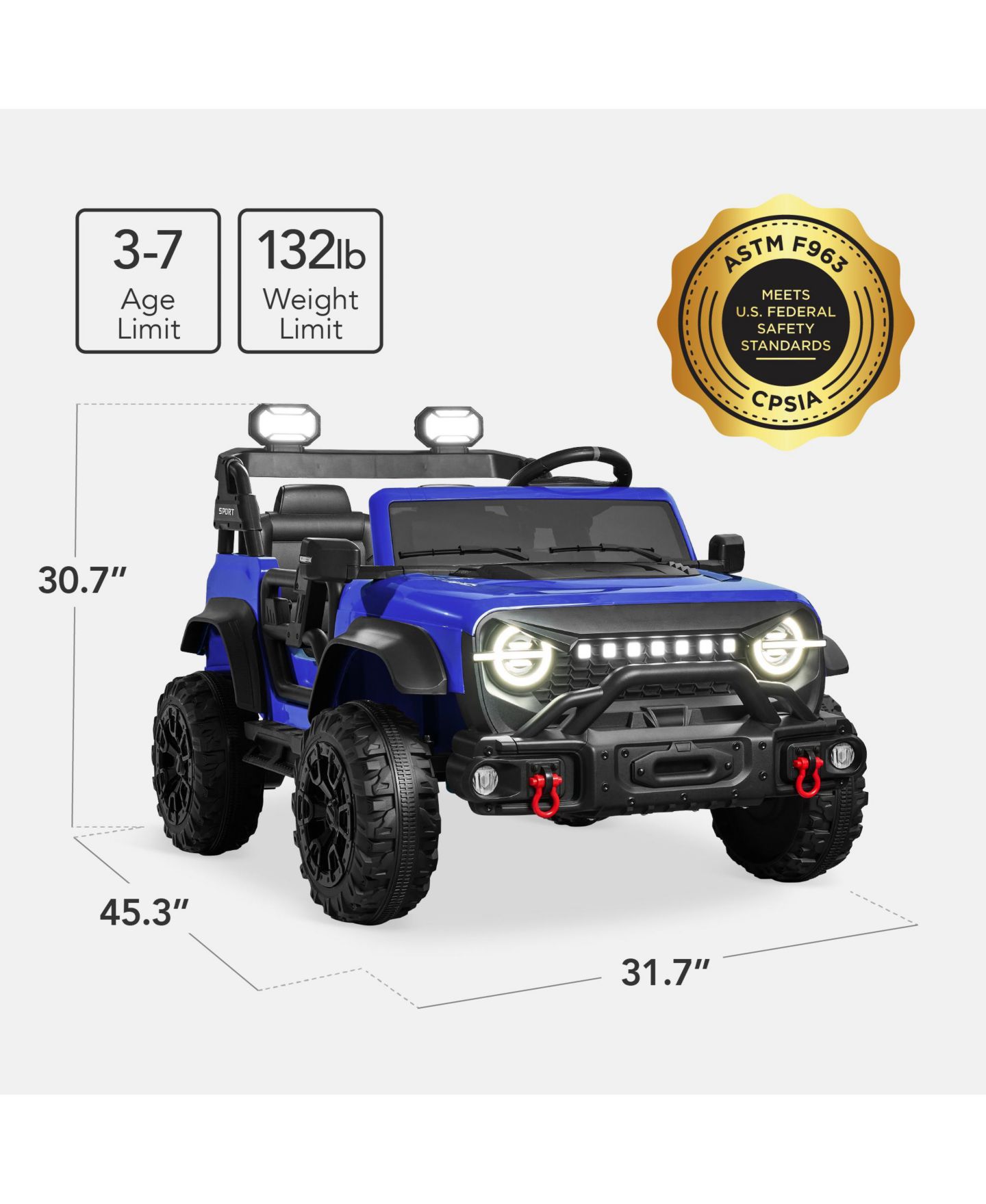 Детская игрушка Best Choice Products 24V 2-Seater Electric Ride-On Truck with Parent Control, 132-lb Capacity, Ages 3-7, цвет: Синий — фото 2