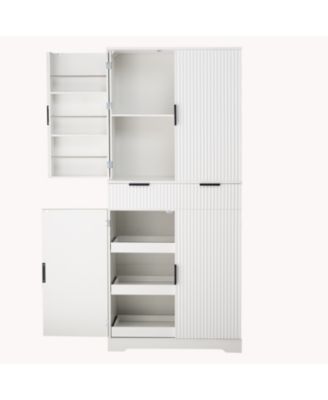 72" Fluted Pantry Cabinet - Keyboard Drawers & Adjustable Shelves White