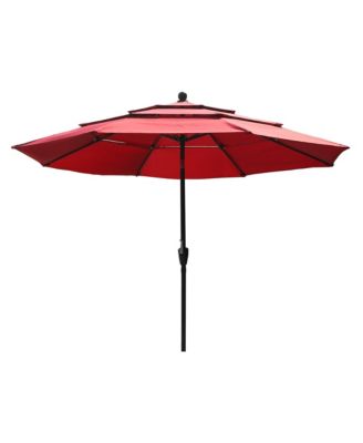 3-Tier Patio Umbrella,10ft Outdoor Patio Table Umbrella Large Umbrella Pool Umbrella For Deck, Pool, Garden, Patio，Red