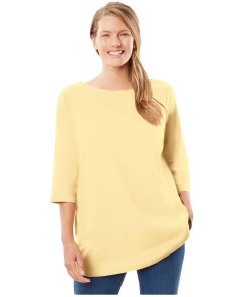 Женская футболка Woman Within Within Perfect Three-Quarter Sleeve Boatneck, цвет: Banana