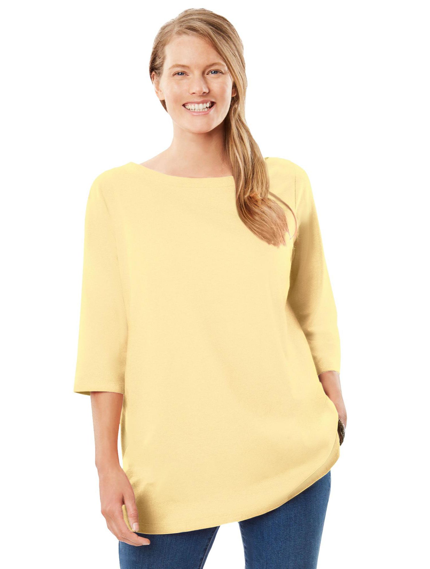 Plus Size Perfect Three-Quarter Sleeve Boatneck Tee