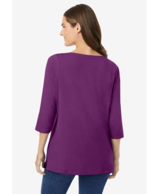 Plus Size Perfect Three-Quarter Sleeve Boatneck Tee