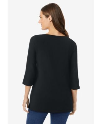 Plus Size Perfect Three-Quarter Sleeve Boatneck Tee