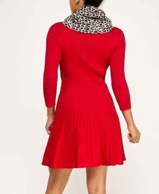 Juniors' Detachable Scarf Fit & Flare Sweater Dress