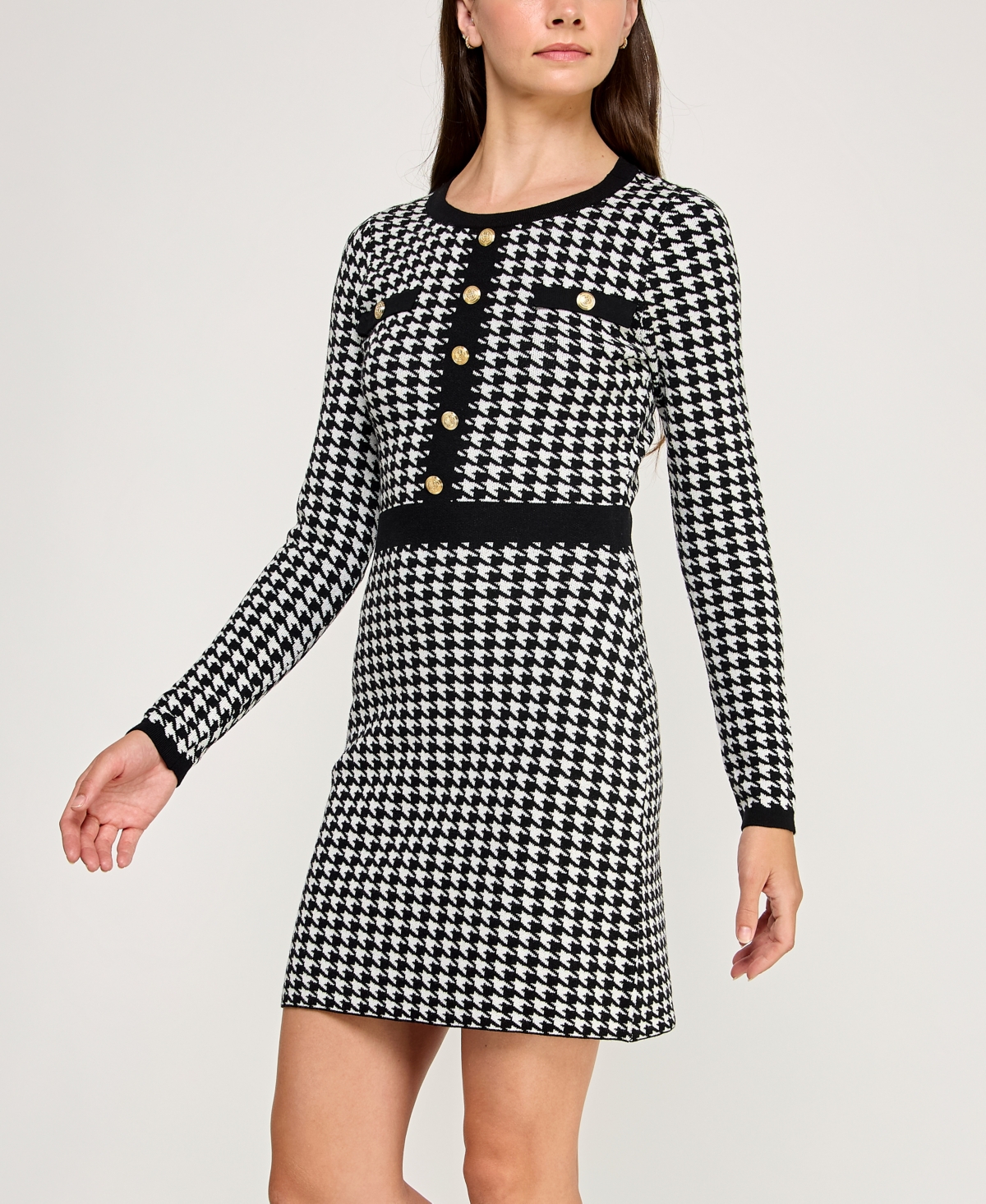 Bcx Juniors' Long Sleeve Crewneck Sweater Dress In Black
