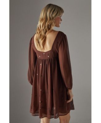 Women's Hand Embellished Square Neck Mini Dress