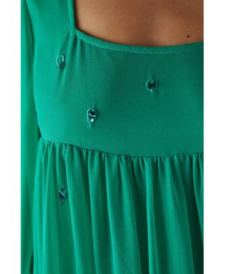 Women's Hand Embellished Square Neck Mini Dress