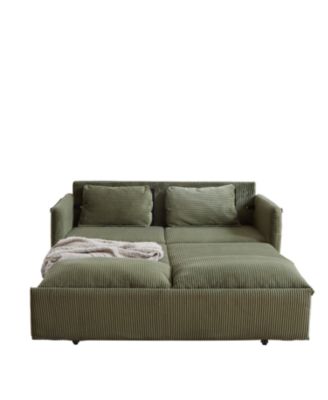 MH" 64.5" Corduroy Sleeper Sofa Bed - Pullout Pillows & Pockets