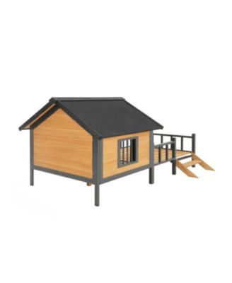 Large Wooden Cabin Dog Kennel with Porch