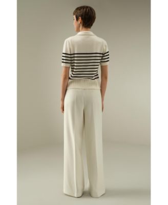 Women's Striped Cashmere Polo Sweater