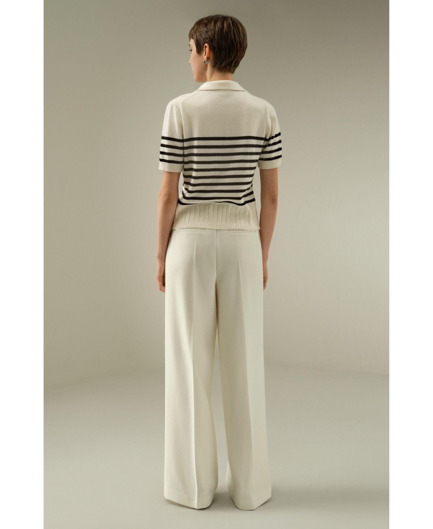 Women's Striped Cashmere Polo Sweater