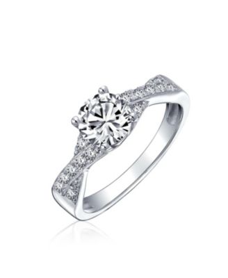 2CTW Round Solitaire Cubic Zirconia Promise Ring Sterling Silver Pave CZ Twist Infinity Band