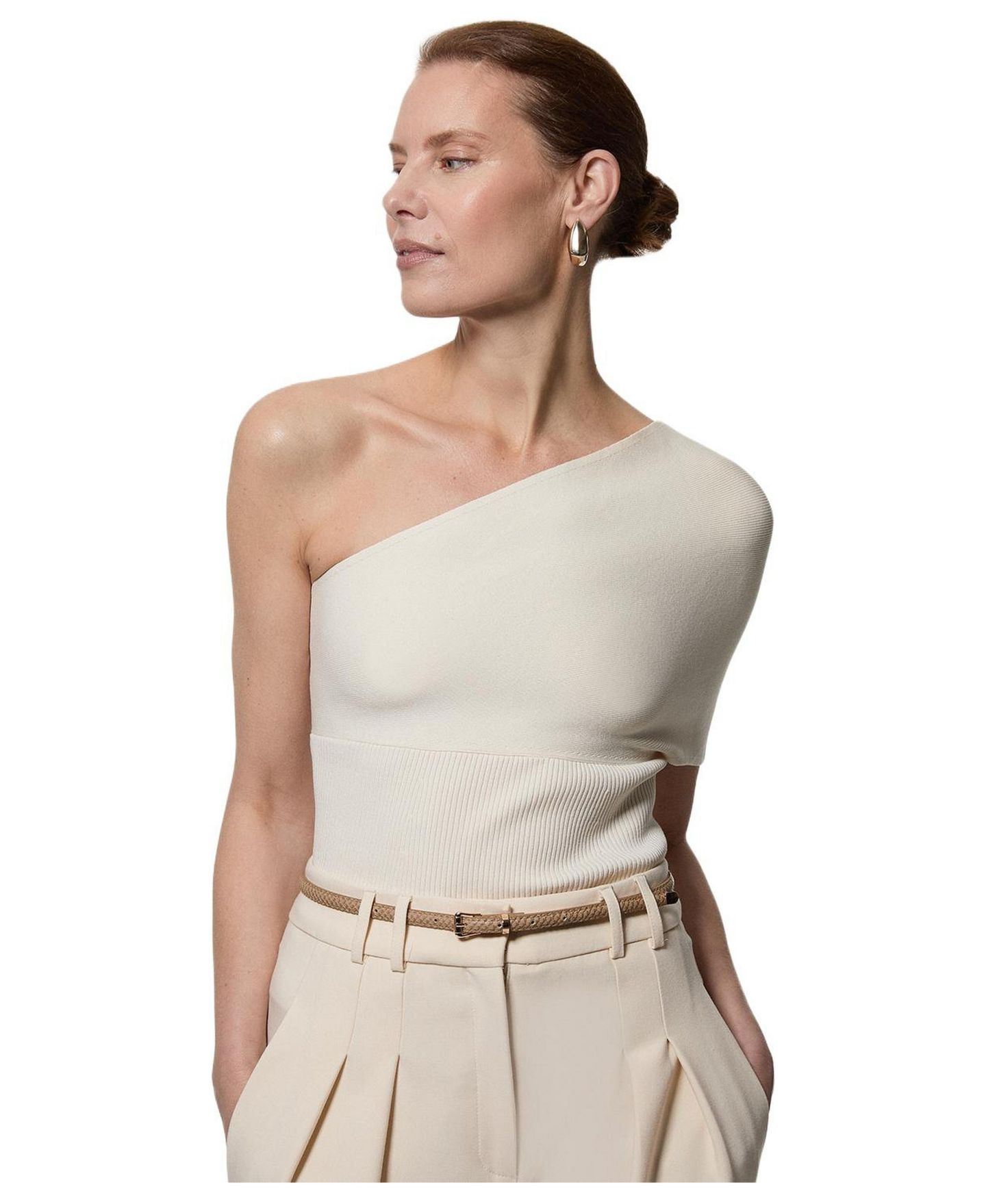 Женский топ Karen Millen Knitted One Shoulder, цвет: Кремовый — фото 1
