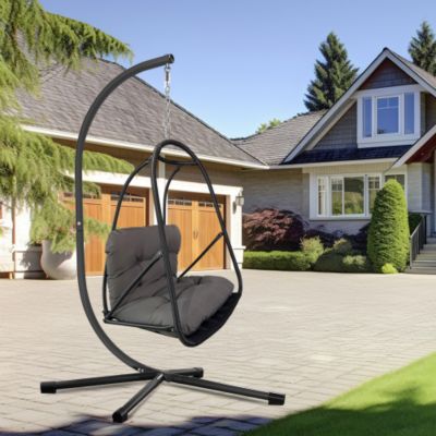 Swing Egg Chair with Stand Indoor Outdoor Wicker Rattan Patio Basket Hanging Chair Cushion