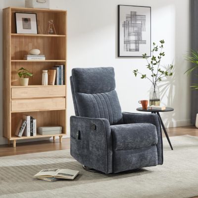 Heat Massage Manual Recliner Chair with Rocker and Swivel in Fabric for Living Room