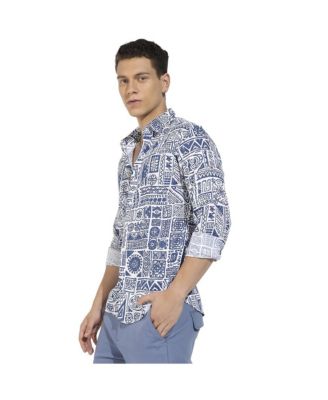Men's Indigo Blue Contrast Aztec Shirt
