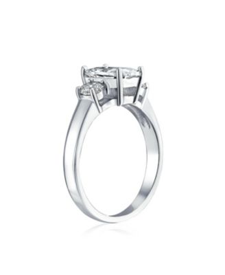 Timeless Classic Style 2CT Rectangle Clear Emerald Cut Three Stone Past Present Future Promise Ring Sterling Silver Plain Band