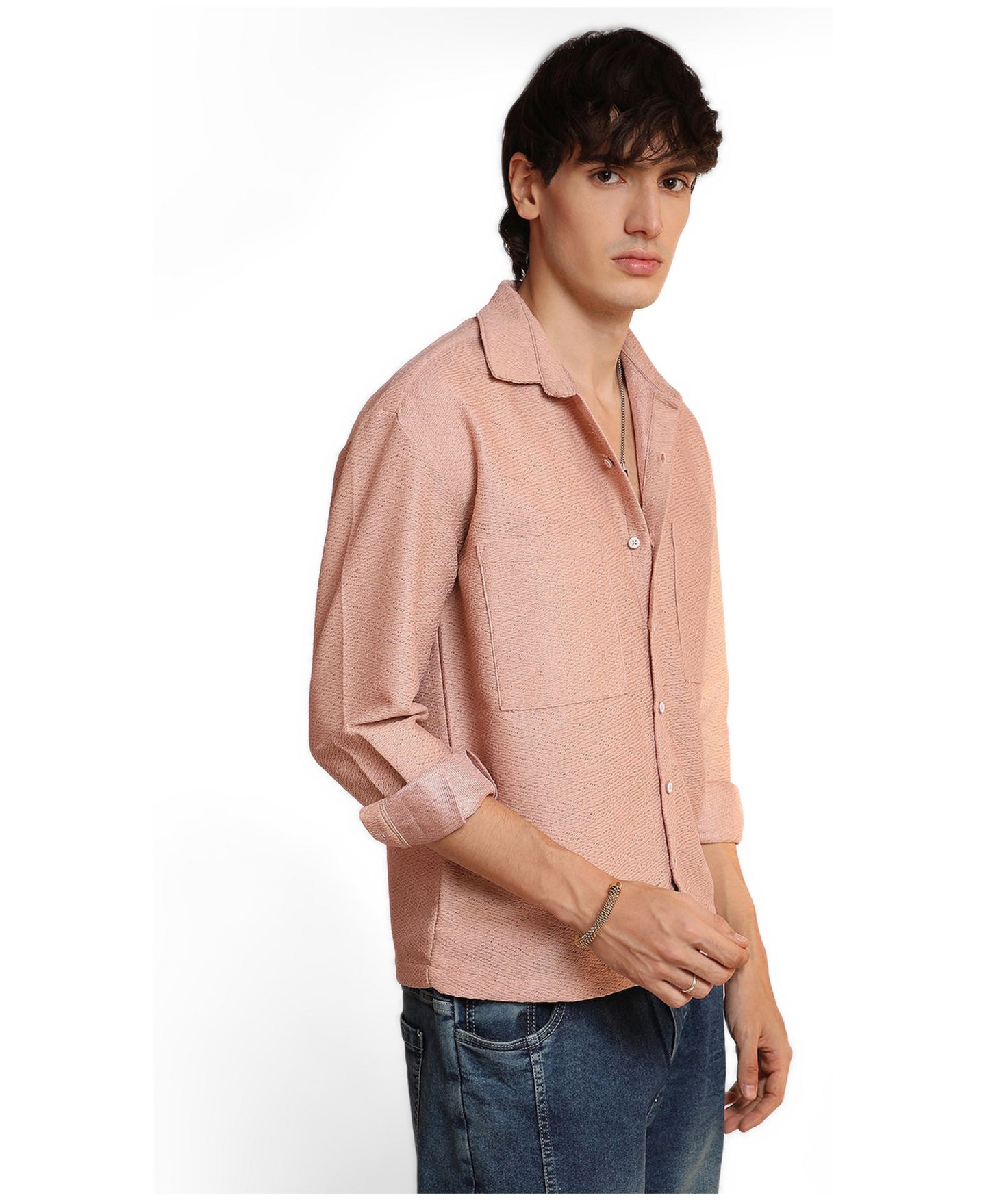 Мужская рубашка Cahoot Campus Sutra Chevron-Woven Utility, цвет: Розовый — фото 3