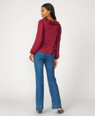 Women's Poet Chiffon Ruffle & V-Neck Knit Top