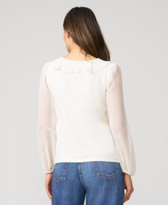 Women's Poet Chiffon Ruffle & V-Neck Knit Top