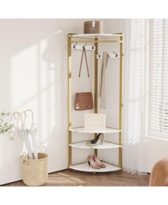 3-In-1 Narrow Corner Coat Rack Stand with Shoe Bench & Storage Shelf - 70.8" Tall Entryway Organizer for Hallway, Bedroom, Living Room - Space Saving Coat Hooks & Shoe Rack