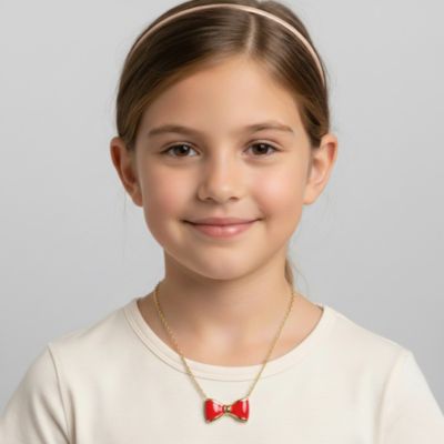 14K Gold Plated with Colored Enamel Bow Design Necklace
