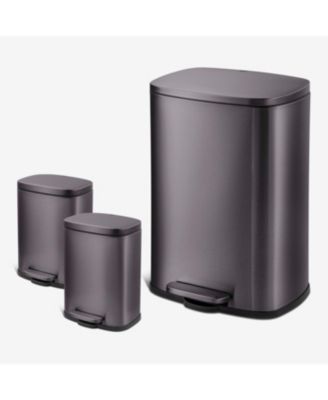 50L + 5L + 5L Rectangular Step Can Combo, Stainless Steel Trash Cans with Lids