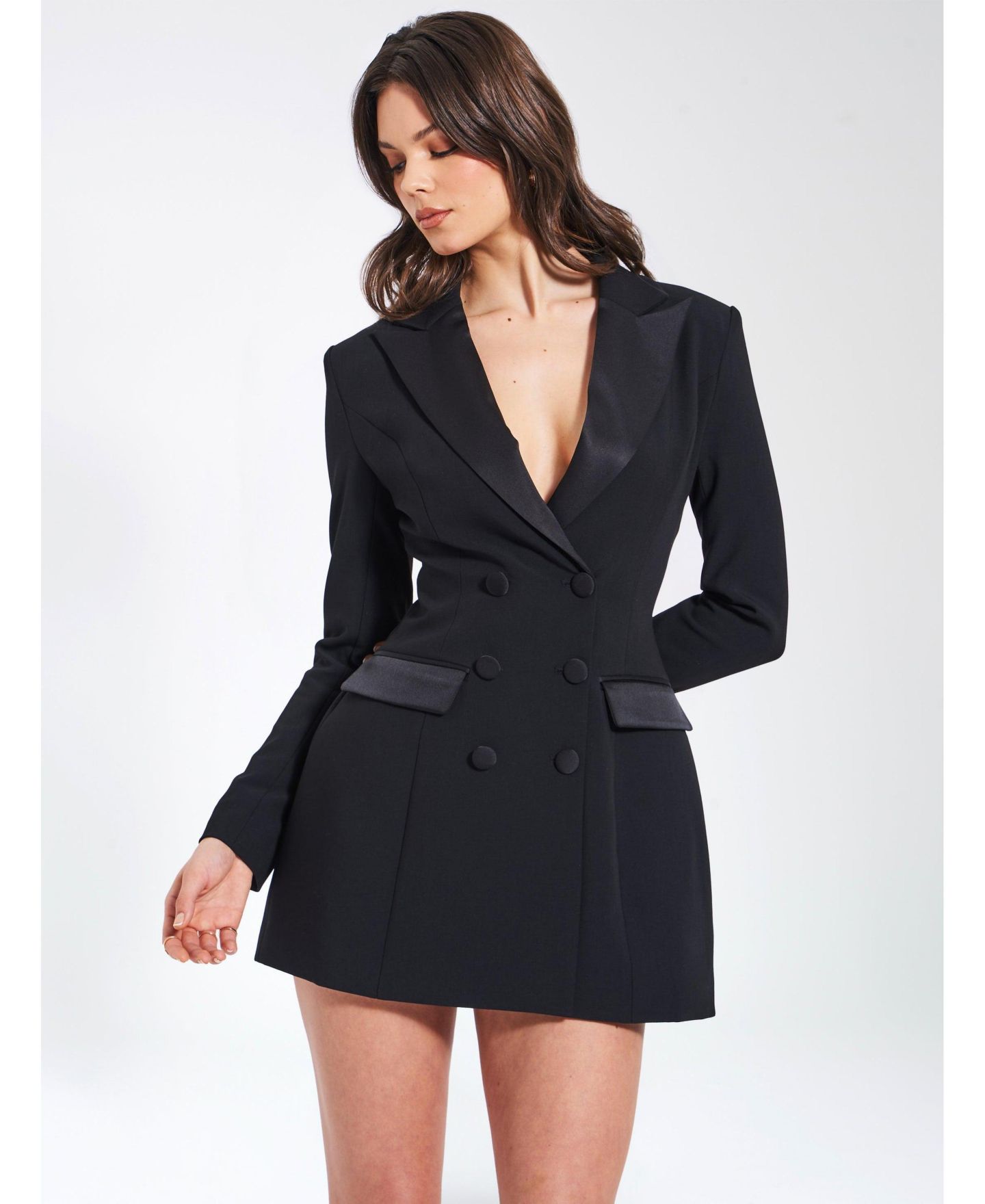 Женское платье Miss Circle Women Calista Black Stretch Crepe Blazer, цвет: Чёрный — фото 8