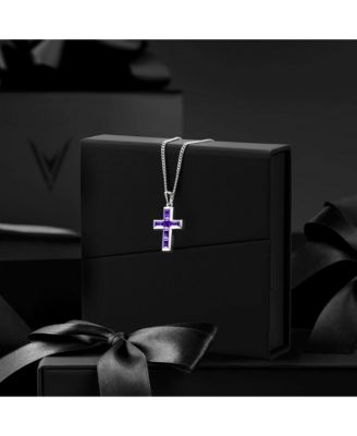 Men's Stone Cross Pendant - Amethyst - Silver Necklace