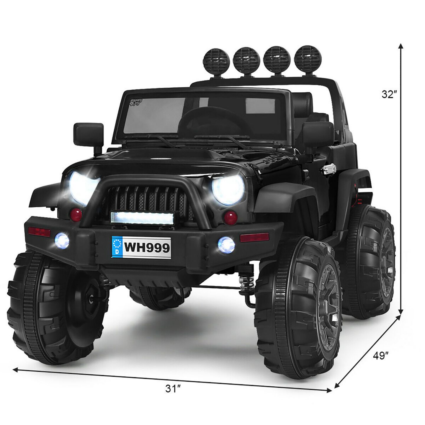 Детская игрушка Costway 12V Kids Ride On Truck Remote Control LED Lights Music, 66 lbs, 3–7 лет, цвет: Чёрный — фото 3